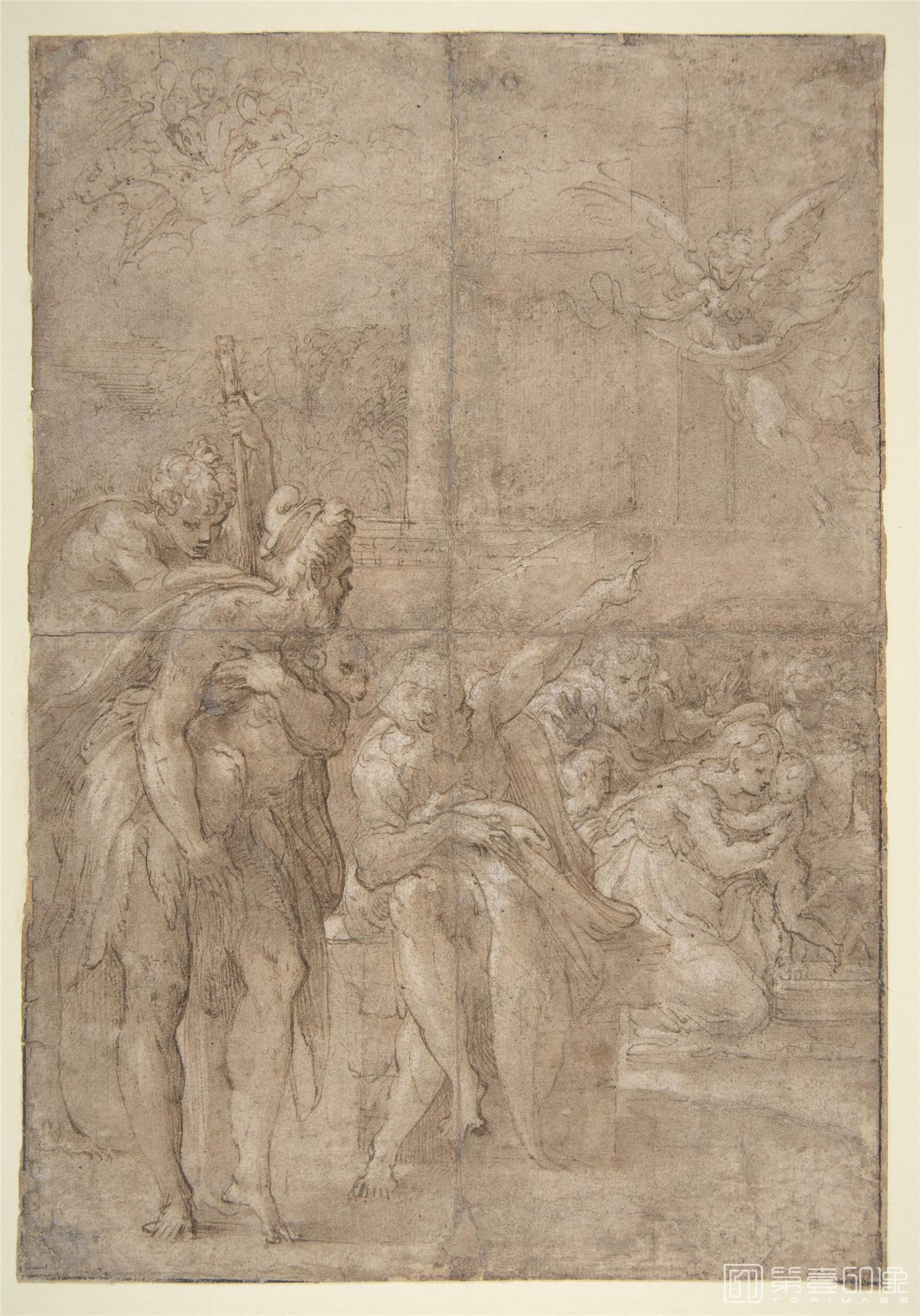 素描-美国纽约大都会美术馆素描藏画-ParmigianinoThe Adoration of the Shepherds-1357